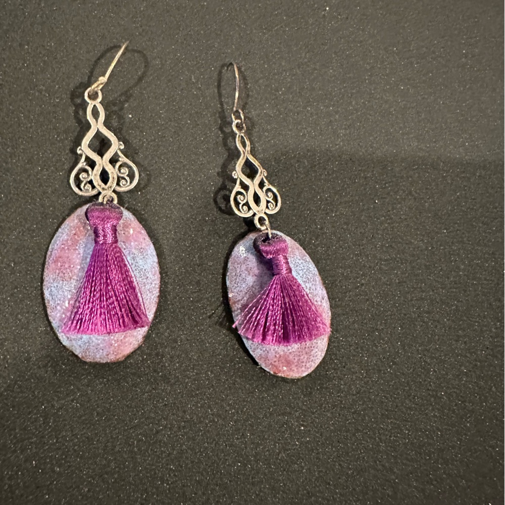 Unusual sterling silver and enamel earrings!